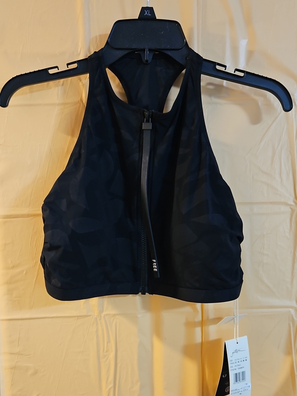 FREE SPORT BY GOTTEX GEO HIGH NECK BIKINI TOP: BLACK: NEW WITH TAGS: SIZE 12